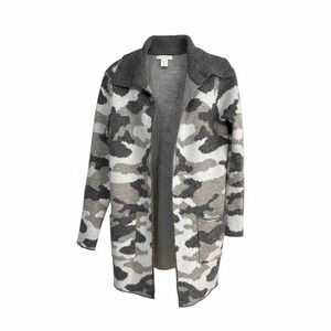 Christian Siriano XS Gray Camo Cardigan Sweater Men's Longline Open Front